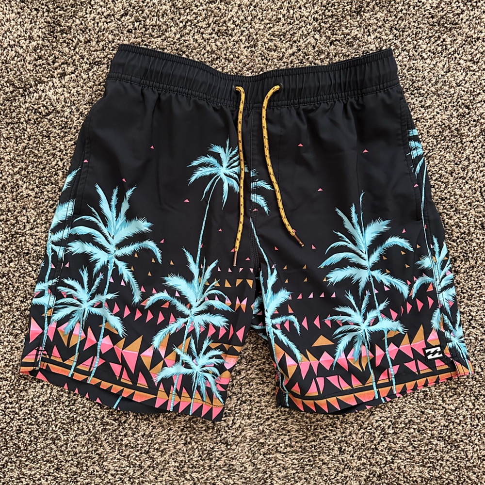 Billabong Kids Palm Print Shorts - Black and Blue